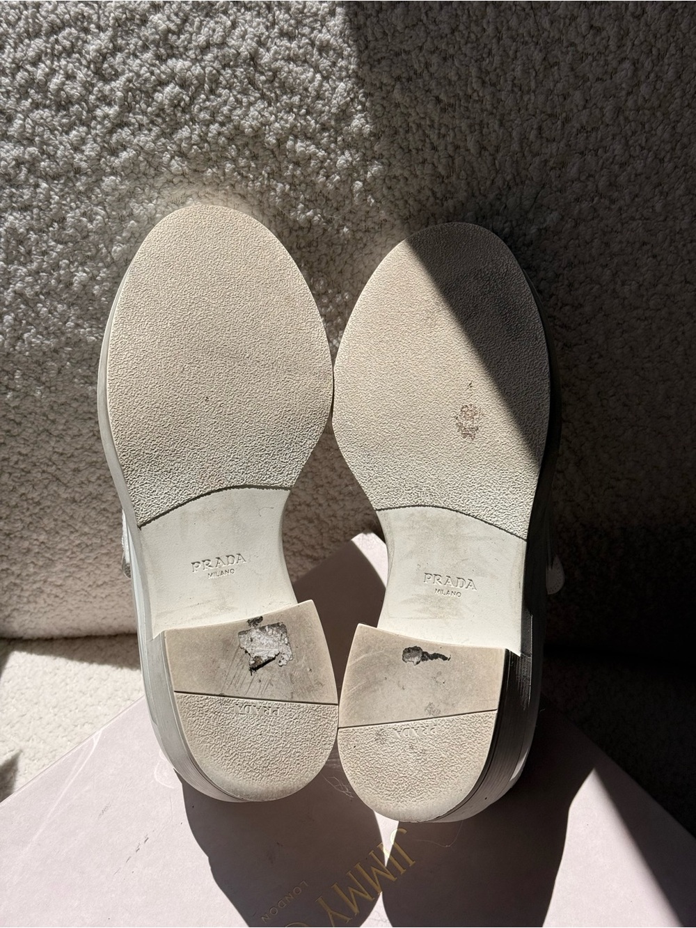 PRADA Chunky White Monolith Triangle Leather Loafers 37 EU 7 US - Picture 10 of 14